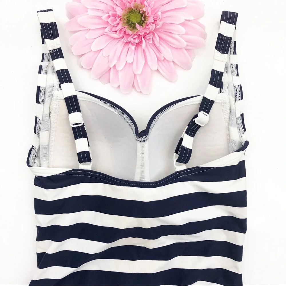 Niptuck Striped One Piece Swimsuit: Navy & White Nautical Beach Coastal